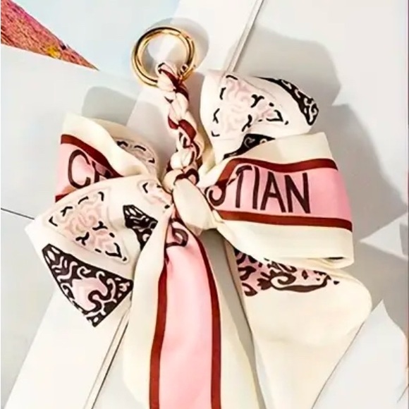 Pink and Cream Scarf Keychain Bag Charm - Picture 2 of 2